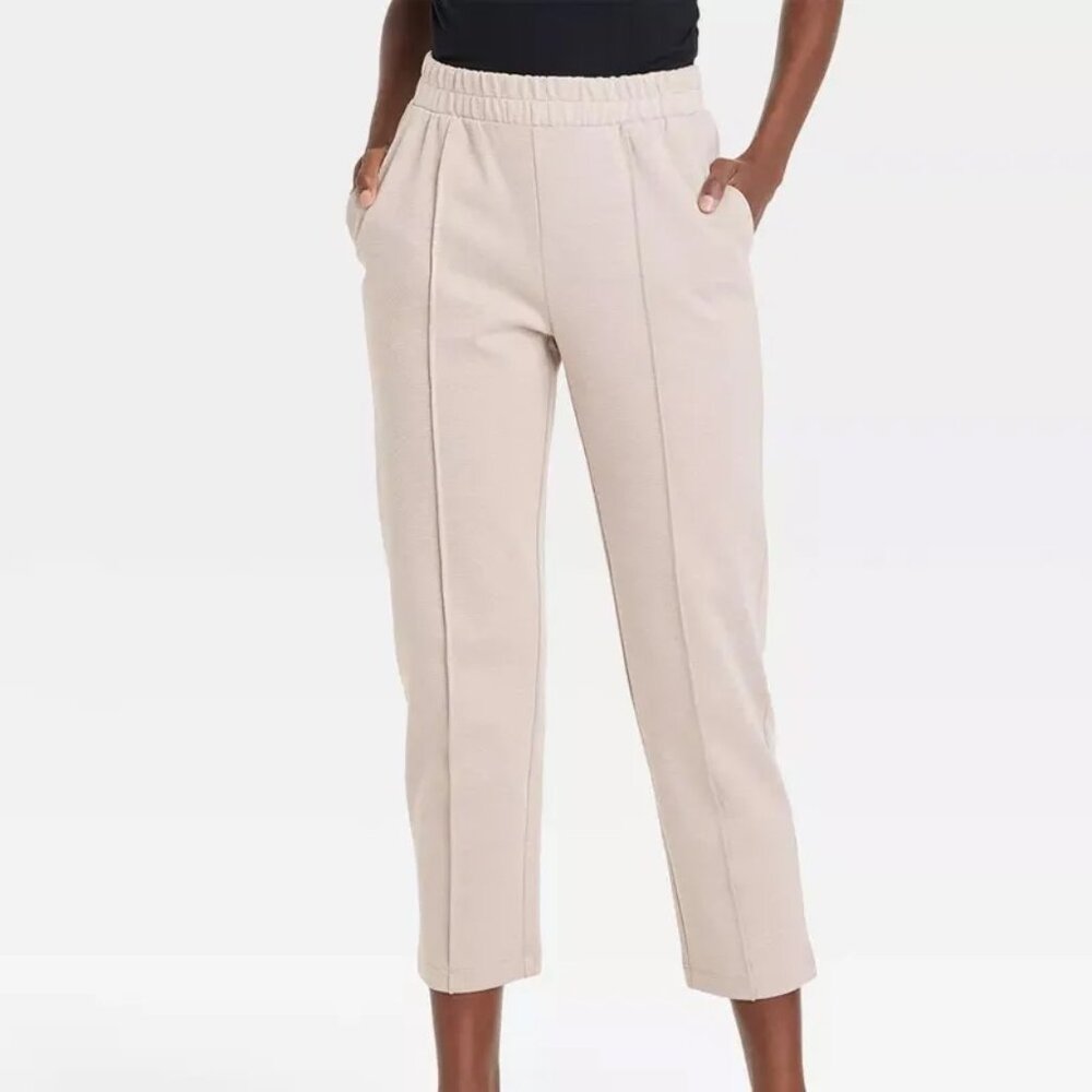 Women's High-Rise Regular Fit Tapered Ankle Knit Pants - A New Day™ Oatmeal XS